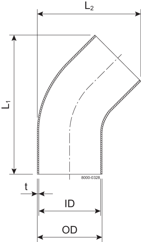 Curve 45 63,5 mm Pol 1.4404 (316L) BS 4825