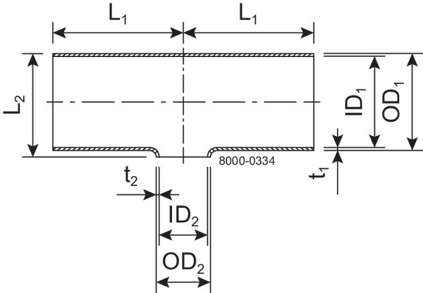Riduttore a T corto 76,1 mm 38,0 mm Pol 1.4404 (316L) ISO 2037