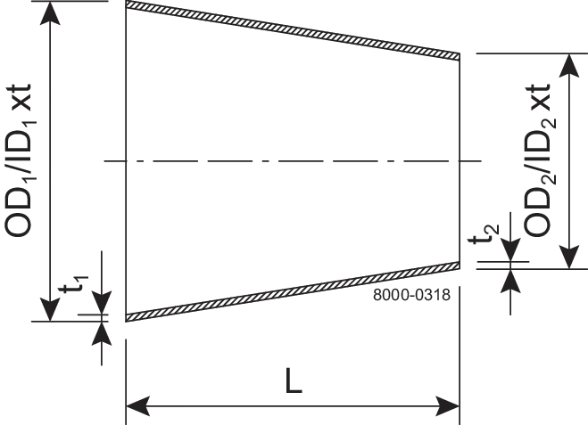 Riduttori concentrici 104,0 mm 76,1 mm Pol 1.4404 (316L)